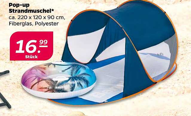 Pop-up Strandmuschel* ca. 220 x 120 x 90 cm, Fiberglas, Polyester