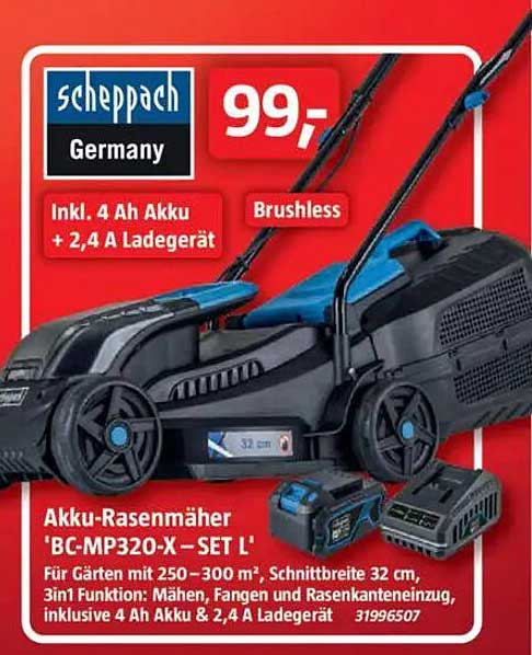 Scheppach Akku-Rasenmäher 'BC-MP320-X - SET L'
