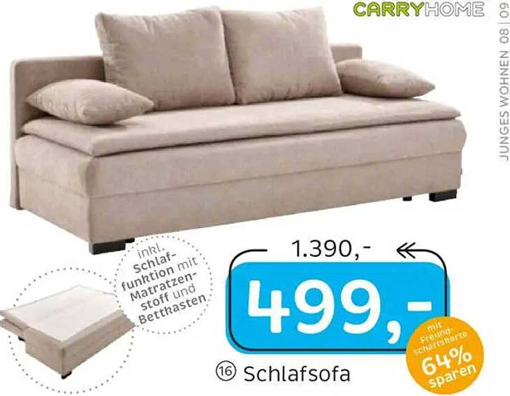Schlafsofa inkl. Schlaffunktion mit Matratzen-Stoff und Bettkasten