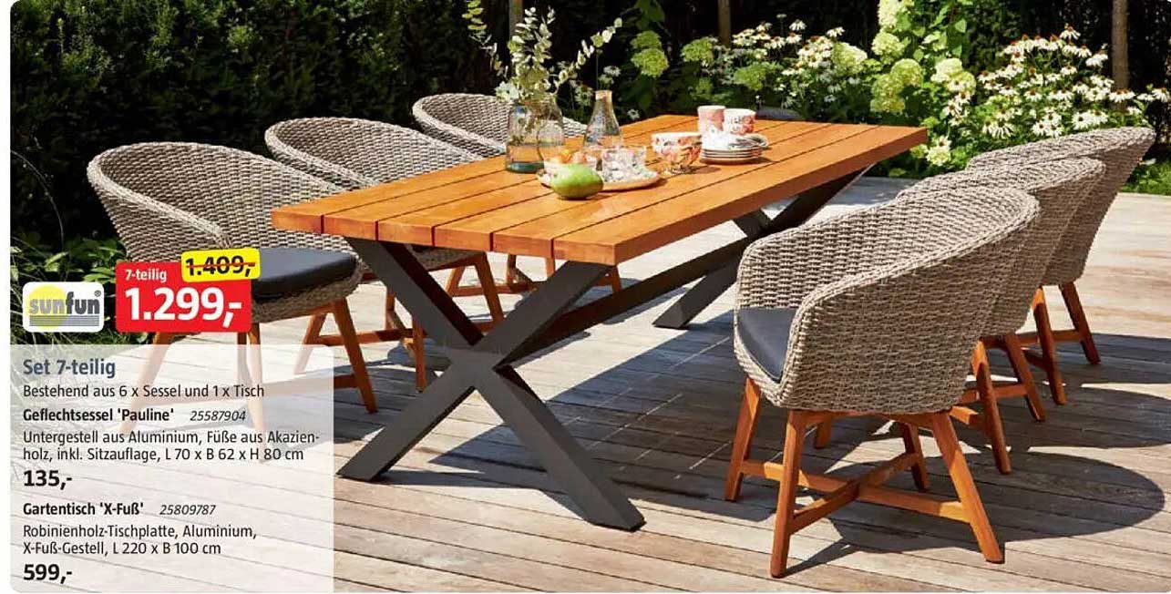 Set 7-teilig - Bestehend aus 6 x Sessel und 1 x Tisch