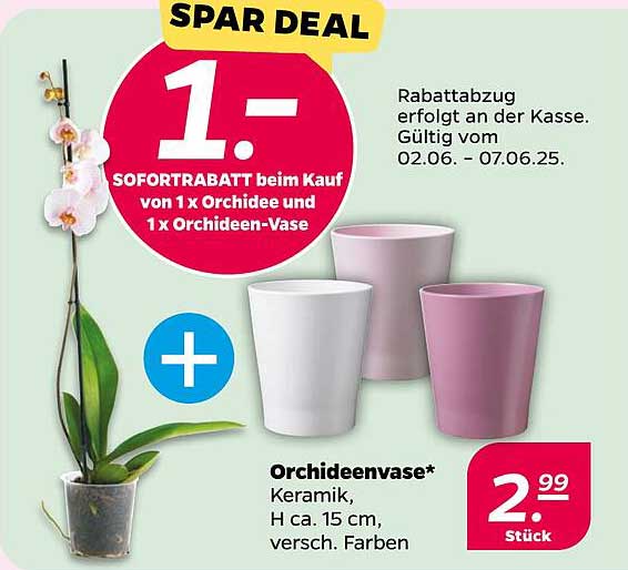 Spar Deal: 1,- Sofortrabatt beim Kauf von 1 x Orchidee und 1 x Orchideen-Vase