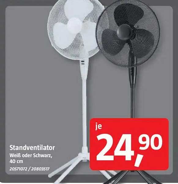 Standventilator Weiß oder Schwarz, 40 cm