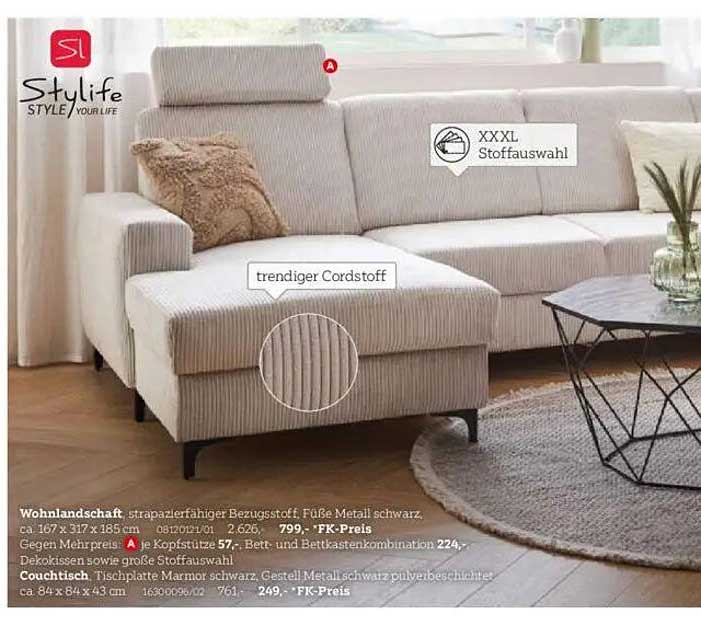 Stylife Wohnlandschaft mit trendigem Cordstoff