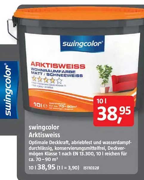 swingcolor Arktisweiss Wohnraumfarbe Matt / Schneeweiß