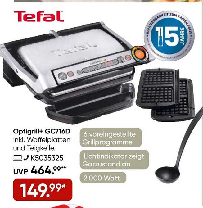 Tefal Optigrill+ GC716D inkl. Waffelplatten und Teigkelle