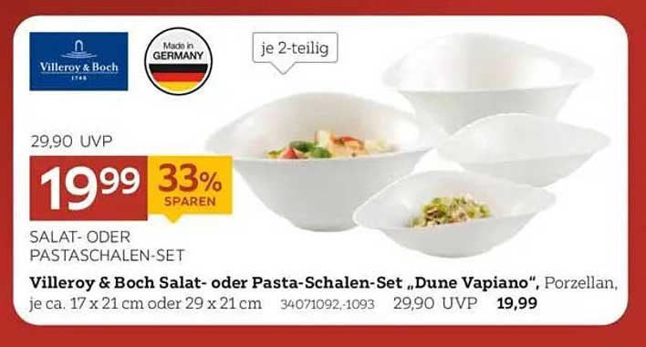 Villeroy & Boch Salat- oder Pasta-Schalen-Set „Dune Vapiano“