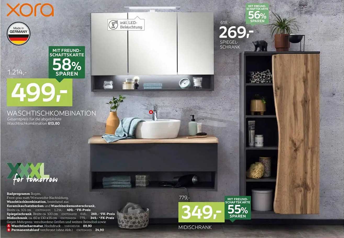 Waschtischkombination mit Spiegel-Schrank und Midischrank