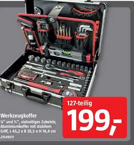 Werkzeugkoffer ¼" und ½", vielseitiges Zubehör, Aluminiumkoffer mit stabilem Griff