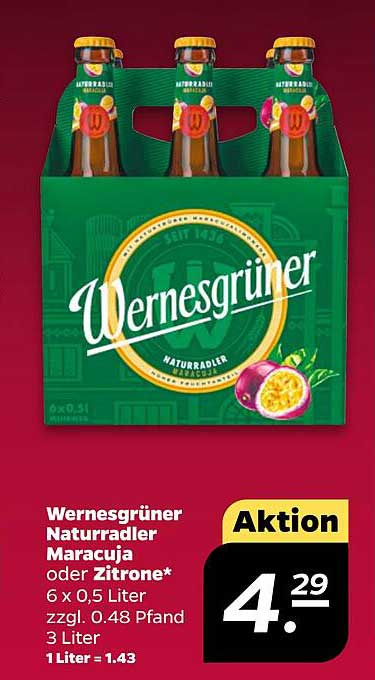 Wernesgrüner Naturradler Maracuja oder Zitrone - 6 x 0,5 Liter