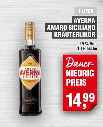 1 LITER AVERNA AMARO SICILIANO KRÄUTERLIKÖR