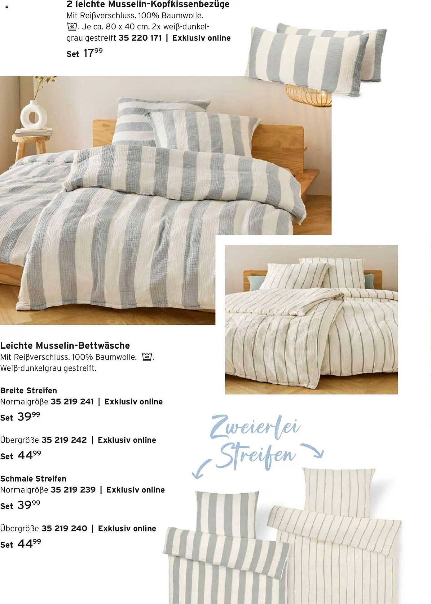 2 leichte Musselin-Kopfkissenbezüge