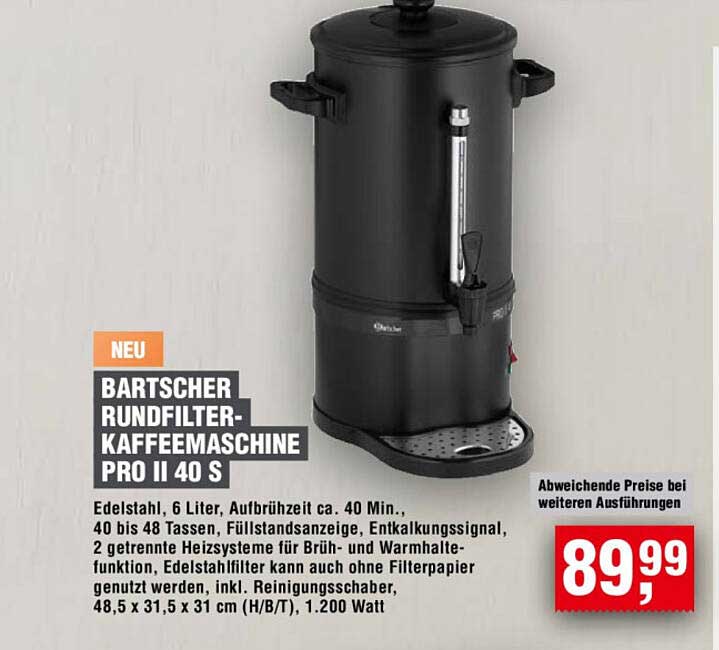 BARTSCHER RUNDFILTER-KAFFEEMASCHINE PRO II 40 S