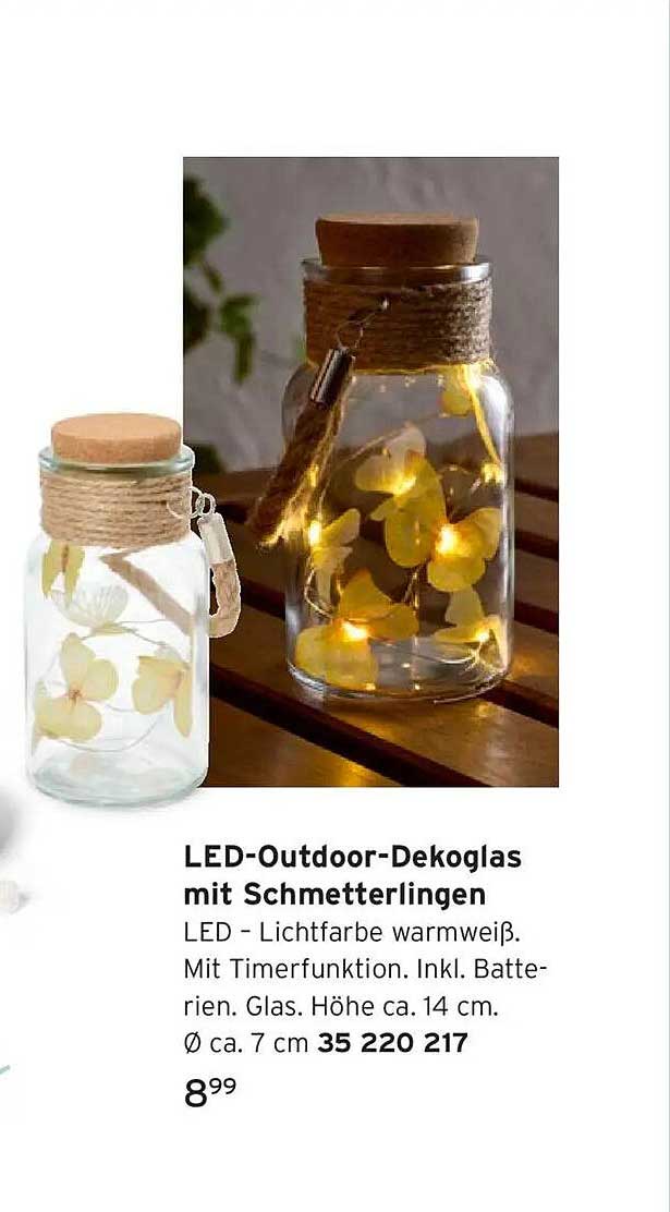 LED-Outdoor-Dekoglas mit Schmetterlingen