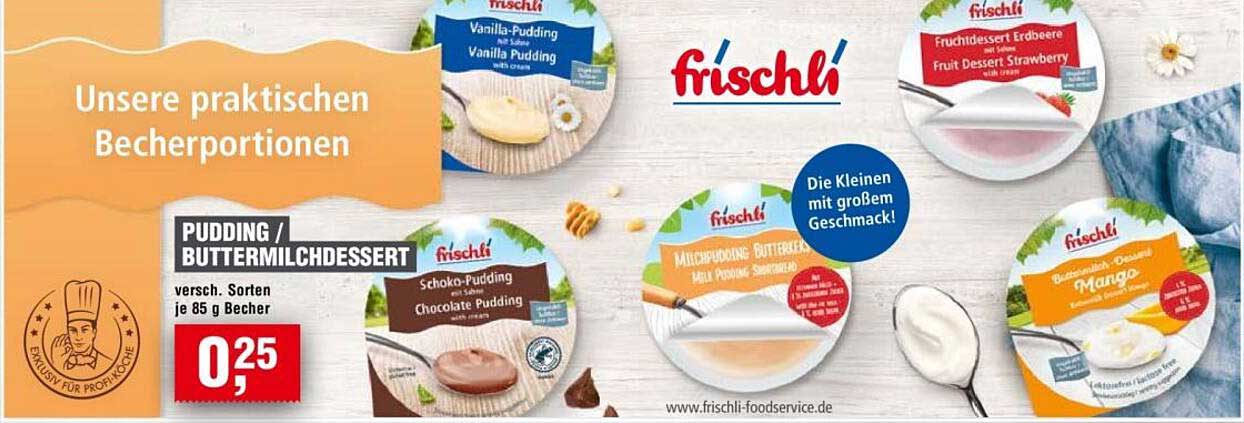 PUDDING / BUTTERMILCHDESSERT versch. Sorten je 85 g Becher