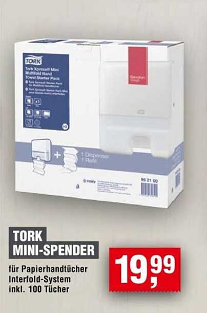 TORK MINI-SPENDER für Papierhandtücher Interfold-System inkl. 100 Tücher