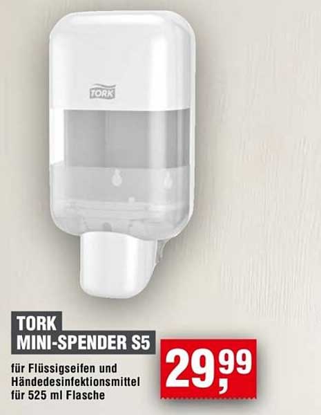 TORK MINI-SPENDER S5 für Flüssigseifen und Händedesinfektionsmittel für 525 ml Flasche