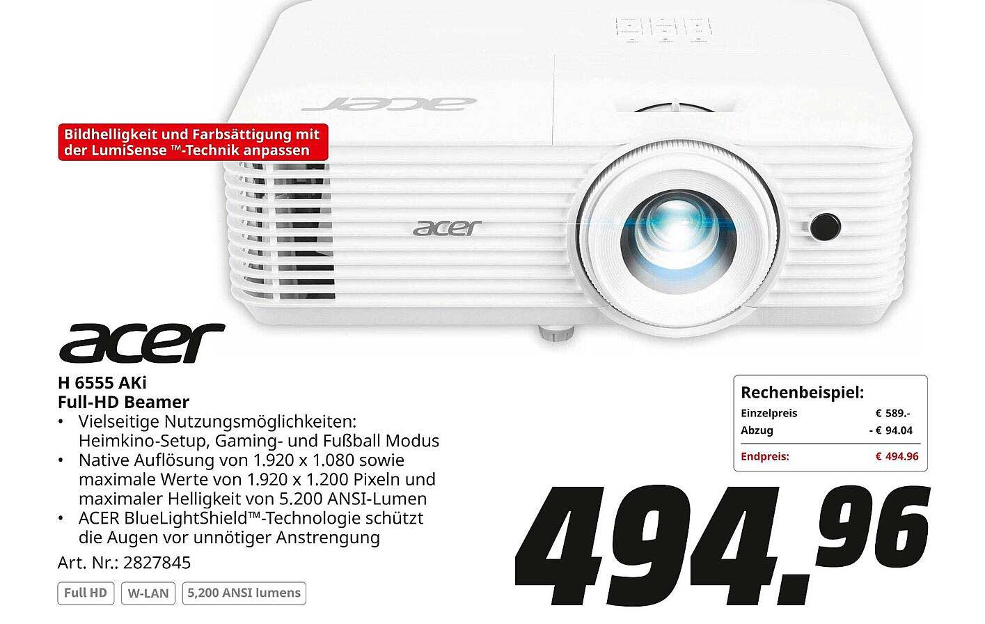 Acer H 6555 AKi Full-HD Beamer