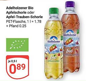 Adelholzener Bio Apfelschorle oder Apfel-Trauben-Schorle