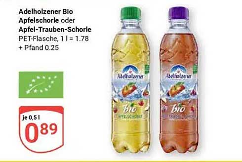 Adelholzer Bio Apfelschorle oder Apfel-Trauben-Schorle
