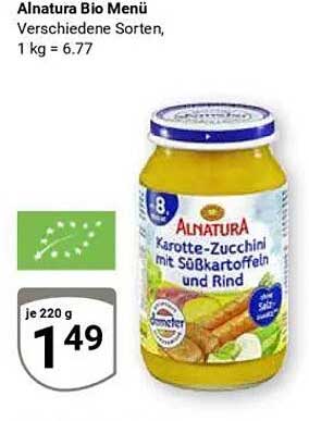 Alnatura Bio Menüs - Karotte-Zucchini mit Süßkartoffeln und Rind, 220 g