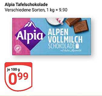 Alpia Tafelschokolade, verschiedene Sorten, 100 g für 0,99 €