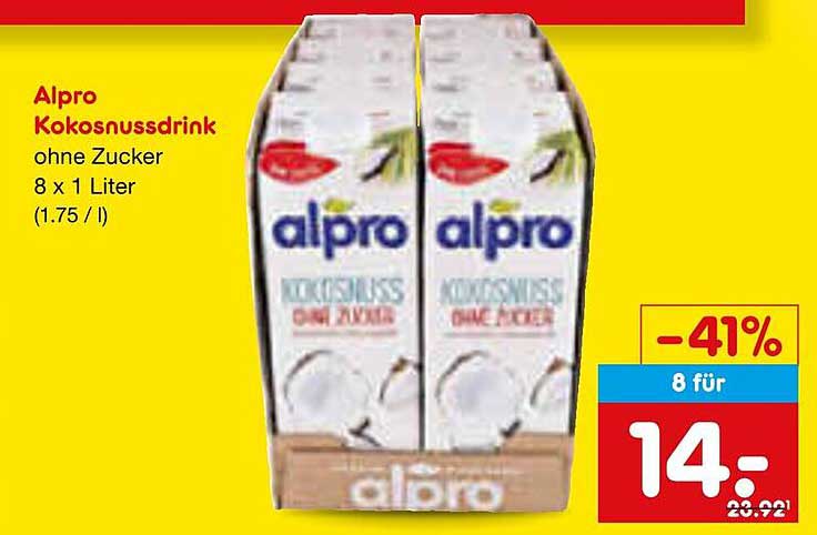 Alpro Kokosnussdrink ohne Zucker 8 x 1 Liter