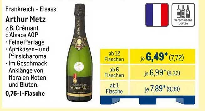 Arthur Metz Crémant d'Alsace AOP 0,75-l-Flasche