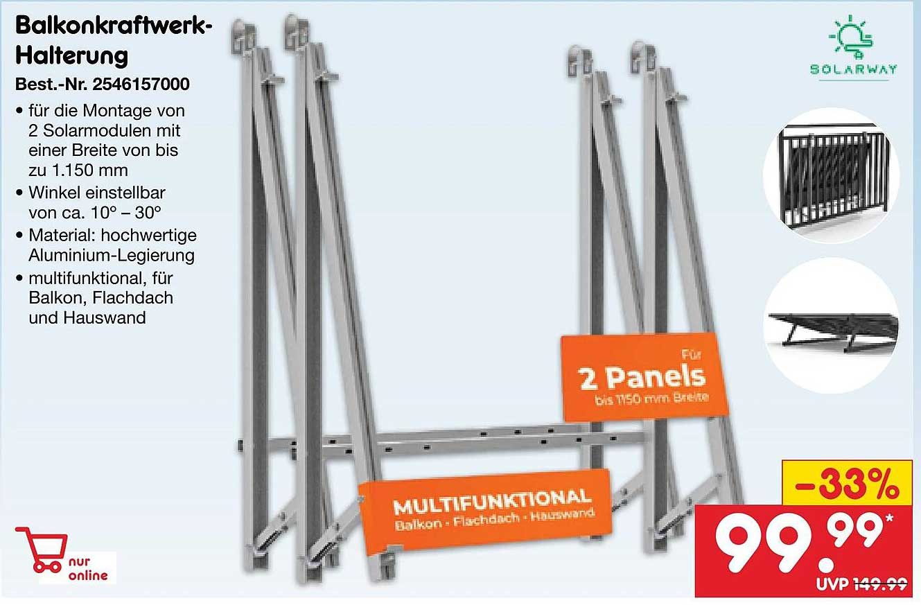 Balkonkraftwerk-Halterung für 2 Solarmodule