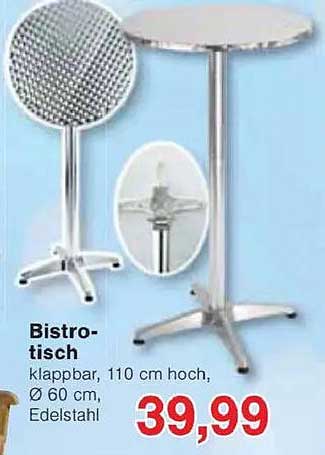 Bistrotisch klappbar, 110 cm hoch, Ø 60 cm, Edelstahl