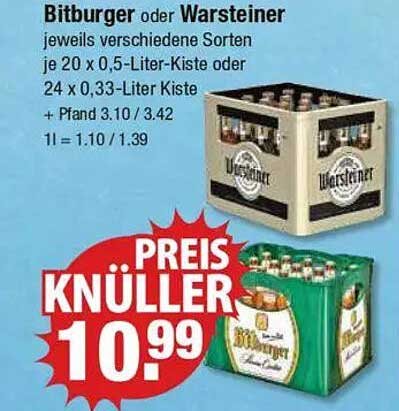 Bitburger oder Warsteiner – Ihr Bier-Genuss für nur 10,99 €