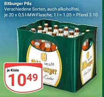 Bitburger Pils - 20 x 0,5 l MW-Flasche in verschiedenen Sorten, auch alkoholfrei