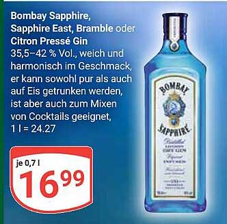 Bombay Sapphire, Sapphire East, Bramble oder Citron Pressé Gin