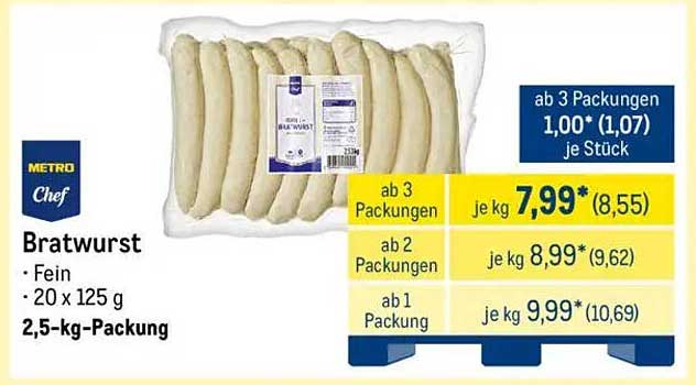 Bratwurst - Fein, 2,5-kg-Packung