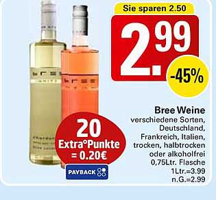 Bree Weine verschiedene Sorten, Deutschland, Frankreich, Italien, trocken, halbtrocken