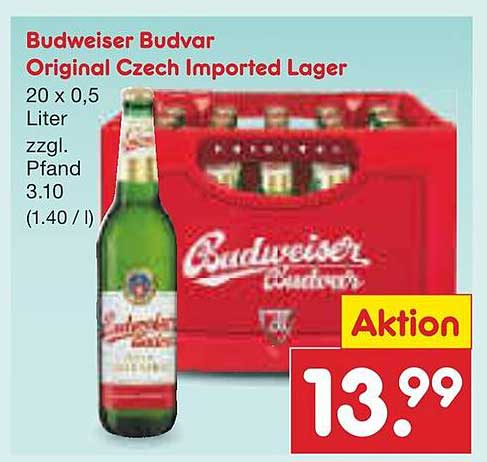 Budweiser Budvar Original Czech Imported Lager 20 x 0,5 Liter