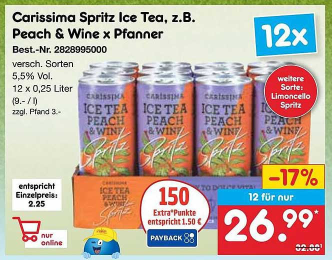 Carissima Spritz Ice Tea, z.B. Peach & Wine x Pfanner