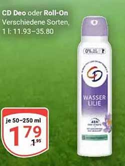 CD Deo oder Roll-On Wasserlilie 50-250 ml