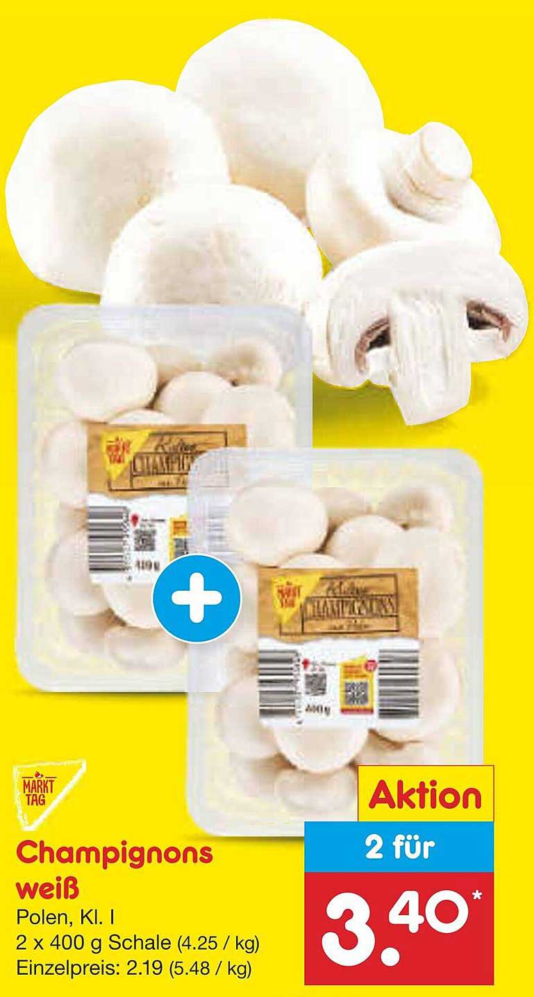 Champignons weiß, 2 x 400 g für 3,40 €