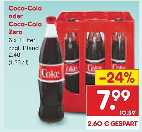 Coca-Cola oder Coca-Cola Zero 6 x 1 Liter
