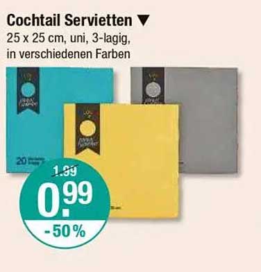 Coctail Servietten 3-lagig in verschiedenen Farben