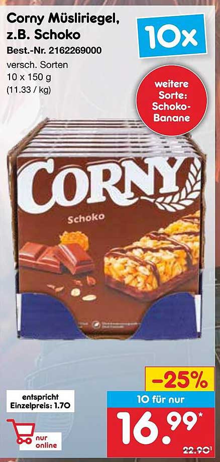 Corny Müsliriegel, z.B. Schoko - 10er Pack