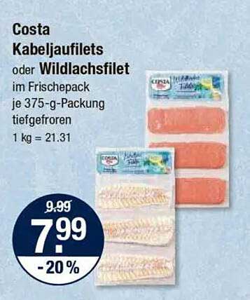 Costa Kabeljaufilets oder Wildlachsfilet im Frischepack