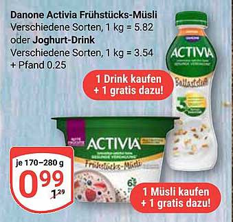 Danone Activia Frühstücks-Müsi und Joghurt-Drink – 1 kaufen, 1 gratis dazu!