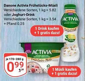 Danone Activia Frühstücks-Müsli oder Joghurt-Drink – 1 kaufen, 1 gratis dazu!