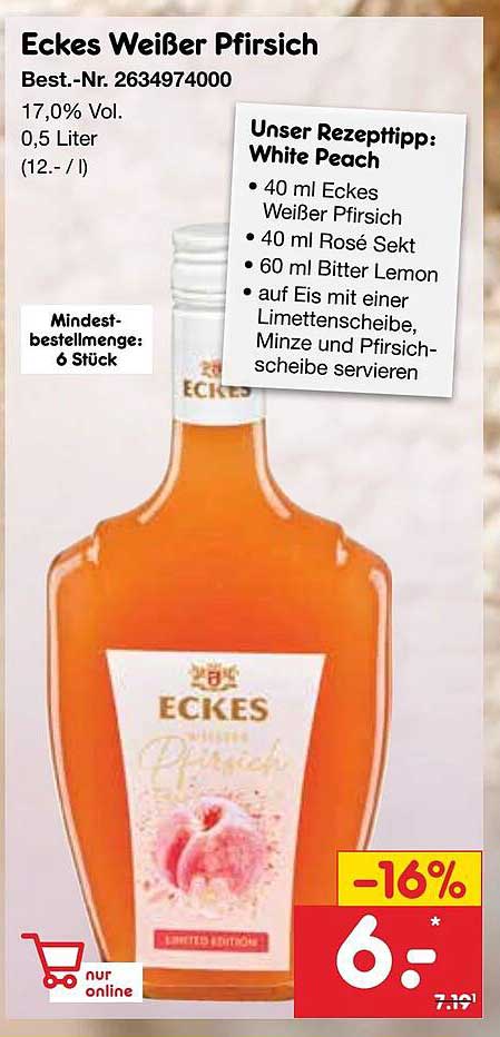 Eckes Weißer Pfirsich 0,5 Liter - Limited Edition