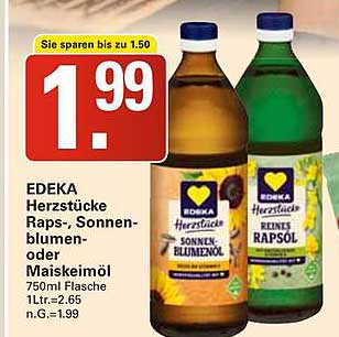EDEKA Herzstücke Raps-, Sonnenblumen- oder Maiskeimöl 750ml
