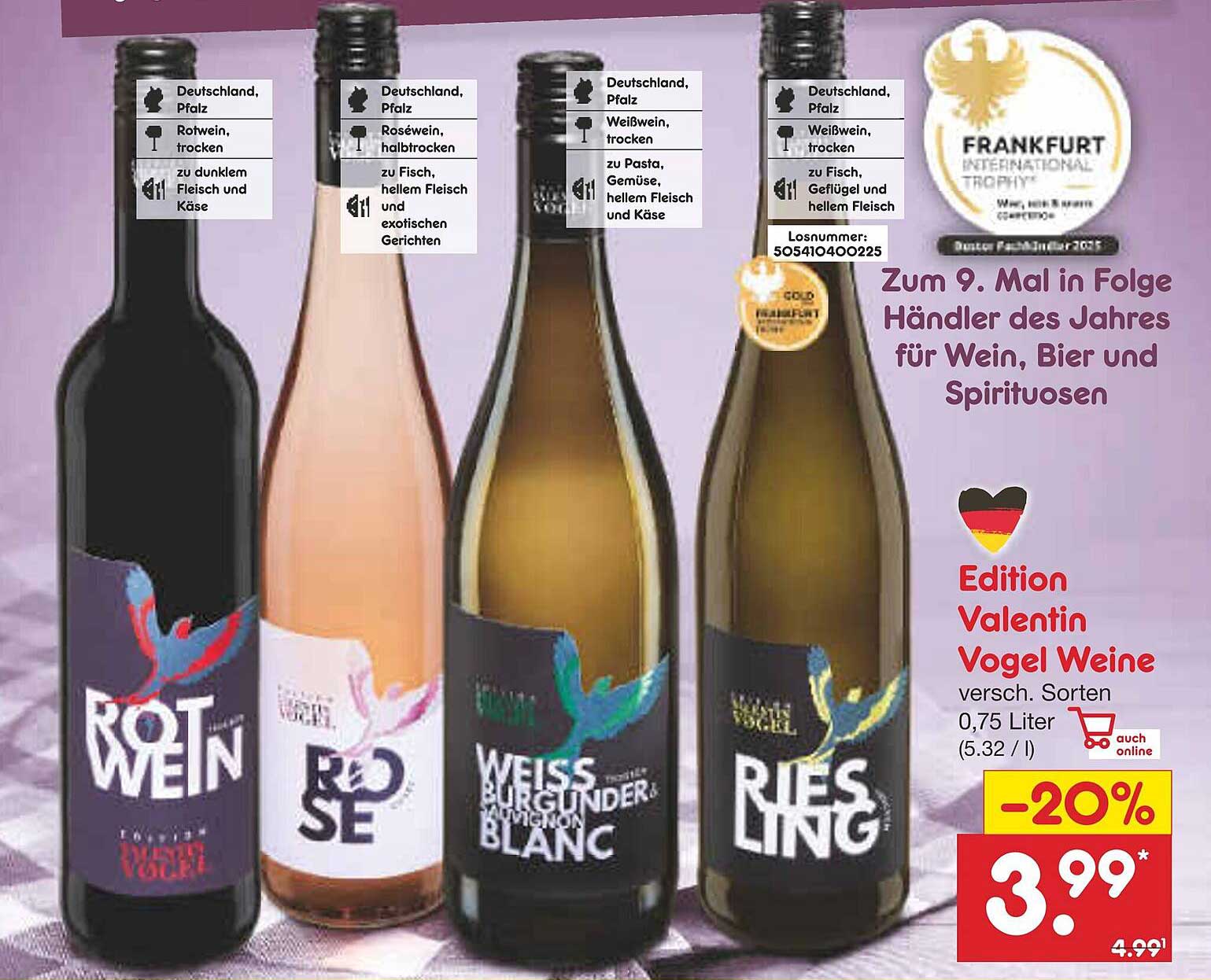 Edition Valentin Vogel Weine, 0,75 Liter - Verschiedene Sorten