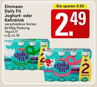 Ehrmann Daily Fit Joghurt- oder Kefirdrink - 8x100g Packung