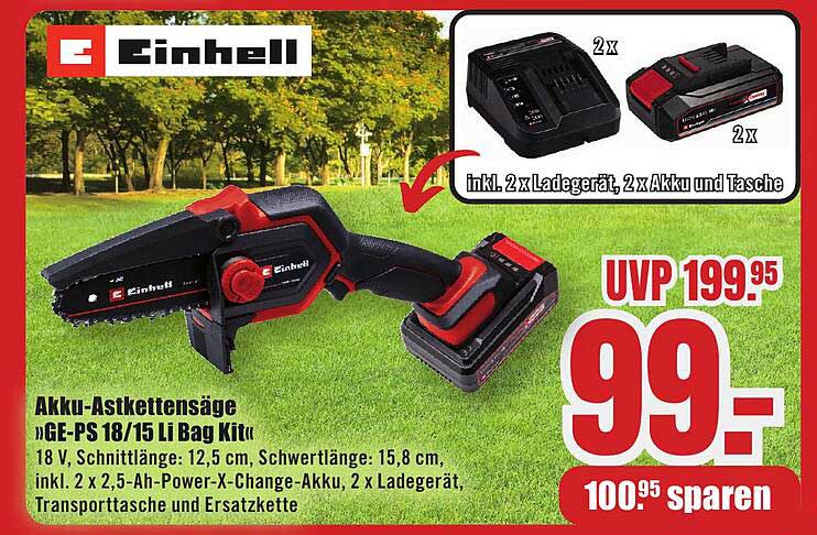Einhell Akku-Astketten säge "GE-PS 18/15 Li Bag Kit"