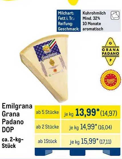 Emilgrana Grana Padano DOP - ca. 2-kg-Stück